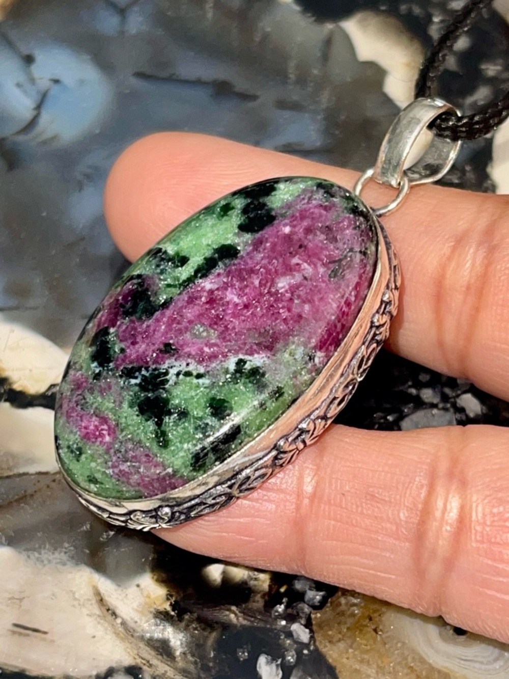Dainty Ruby Zoisite Crystal Pendant 2”